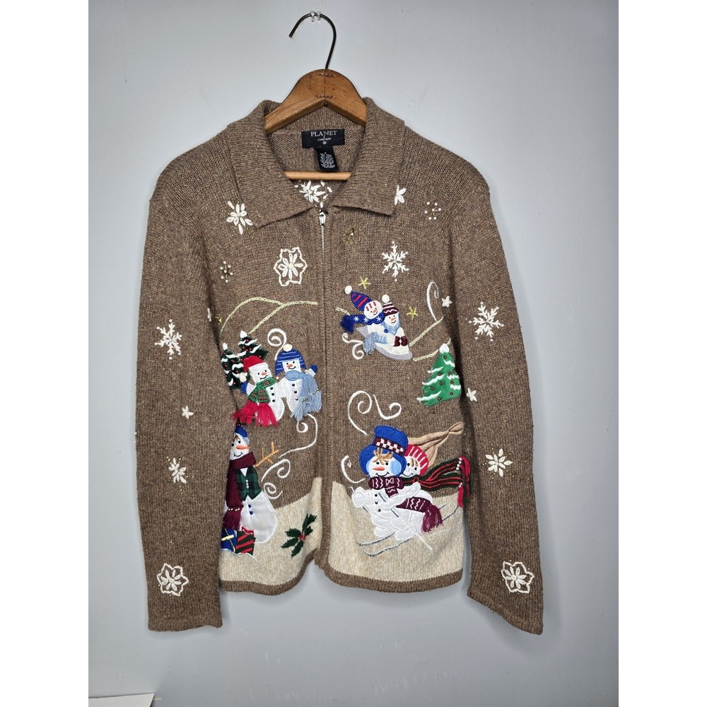 Planet and Company Women's Christmas Grandmacore Holiday Sweater Wool Blend